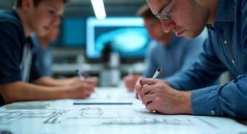 Electric vehicle design laboratory session with students and instructor