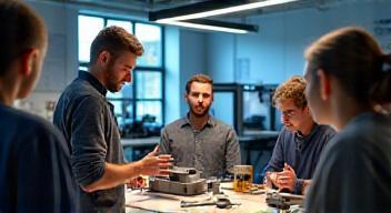 Instructor demonstrating vehicle prototyping tools to group of students